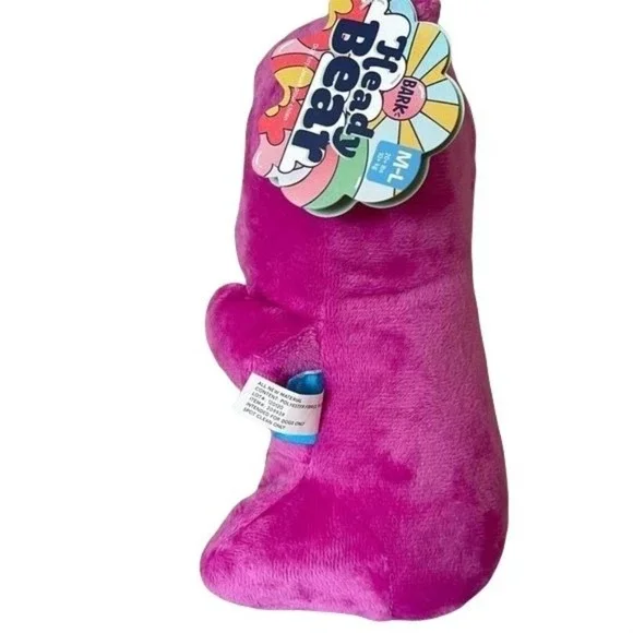 Bark 420 dog Chew toy Pink Heady teddy bear crinkle squeaker Plush Gift New - Picture 6 of 9